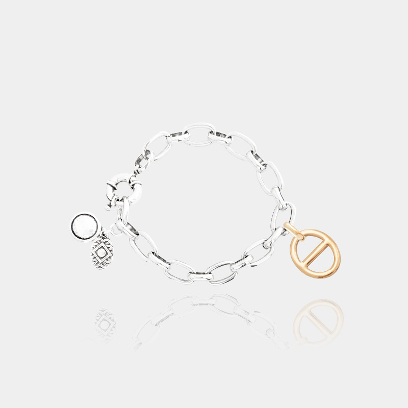 Bracelet réglable plaqué argent 925 avec pendentif doré à l’or 18 carats, bijou créateur bicolore pour femme